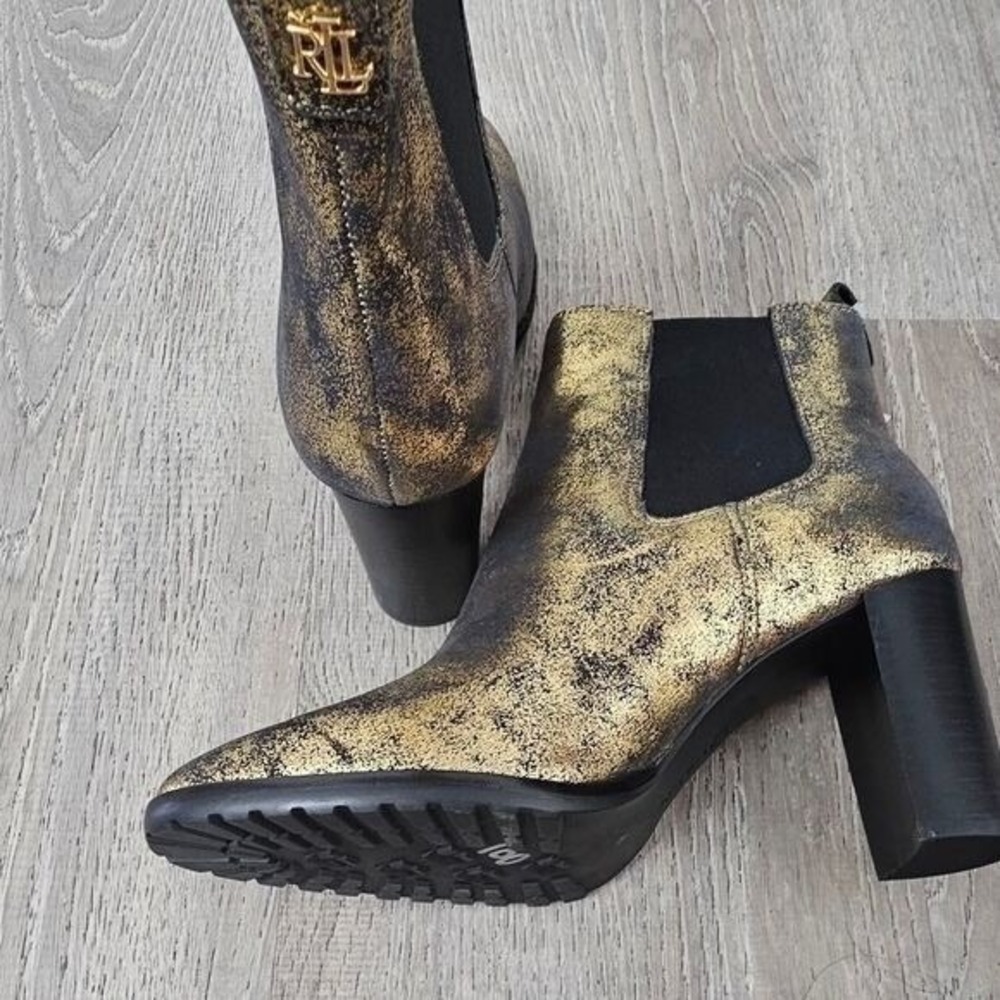Lauren Ralph Lauren Ankle Boots Womens 7 Gold Excellent Metallic Block‎ Heel LRL - Picture 5 of 11